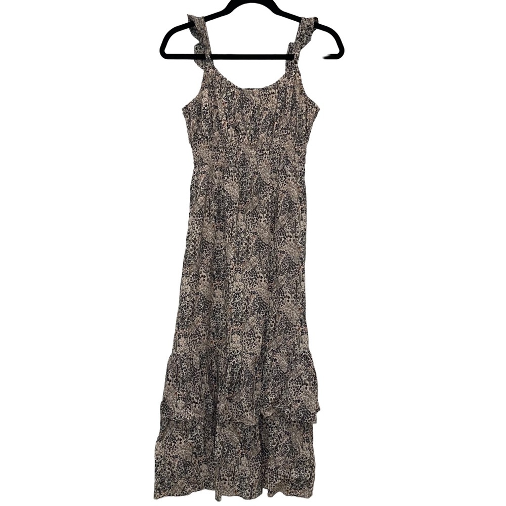 Paige Gisella Ecru Size S Multi Floral Boho Midi Ruffle Smocked Waist Dress